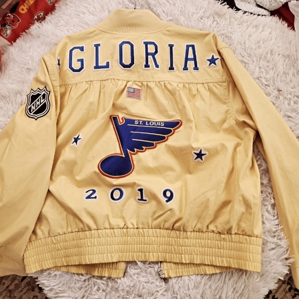 St Louis Blues Hockey Stanley Cup bomber Jacket Yellow patch with diamonds